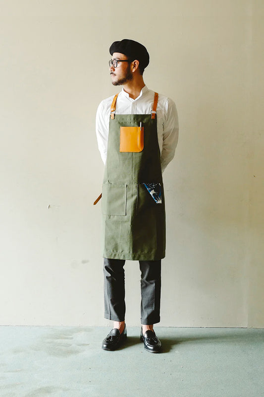 14ozキャンバスエプロン / キャメルレザー / 真鍮パーツ / 洗濯可