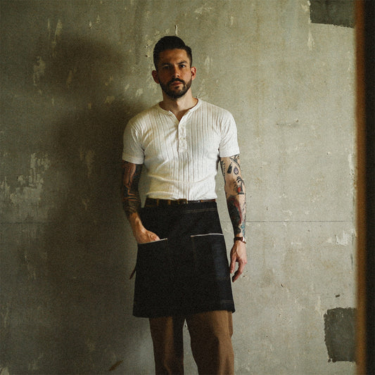 12.7oz岡山デニム ハーフエプロン / 真鍮パーツ / 洗濯可