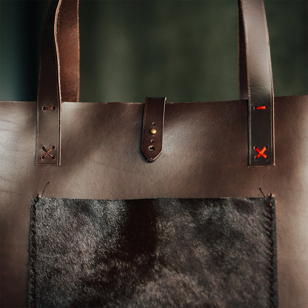 カウレザー Travel Tote Bag(ベジタブルタンニン鞣し) / ダークブラウンレザー